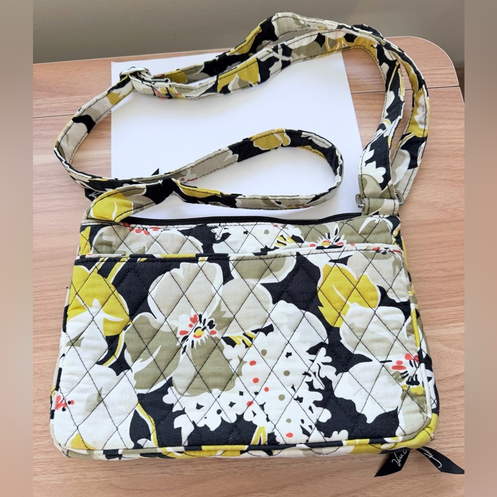 Vera Bradley Floral Crossbody Bag - Yellow & Black, Adjustable Strap - Picture 9 of 16